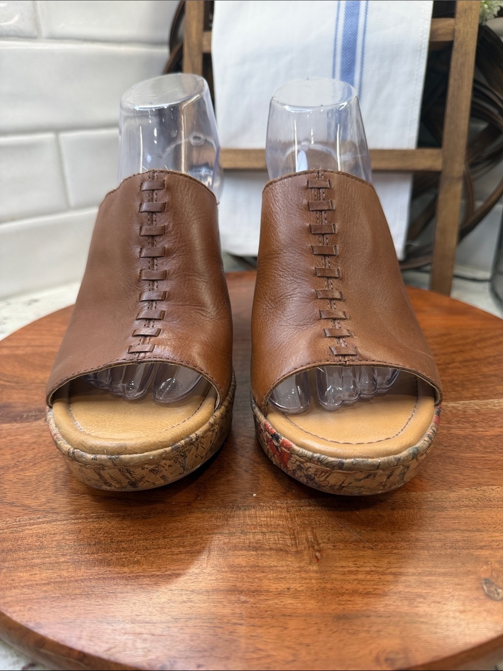 boc Brown Leather Cork Wedge Slide Sandals